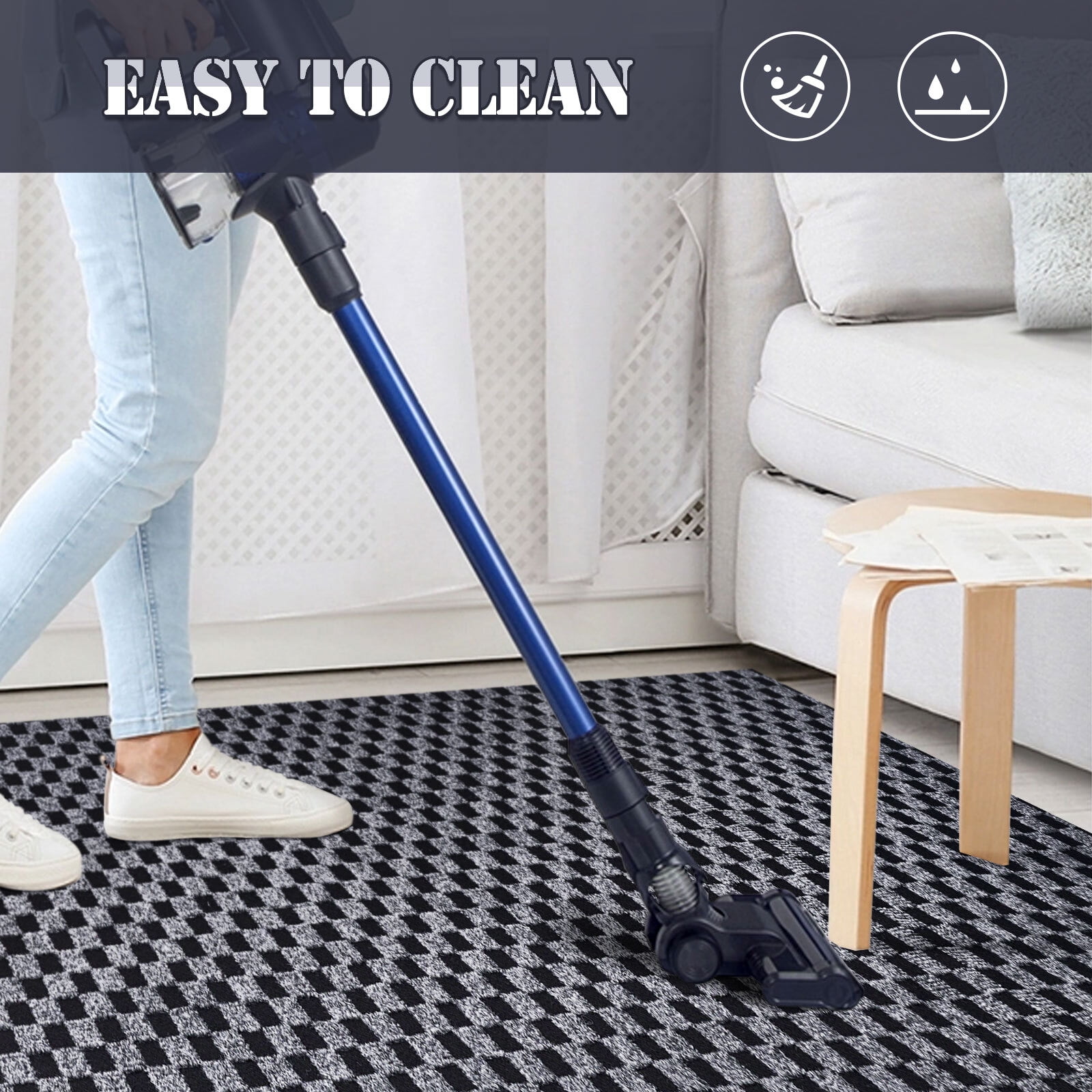 BESTVUE Area Runner Rug Outdoor Non Slips Carpet Runners Indoor Utility Rugs Mat for Kitchen Hallway Entryway Garage with Rubber Backing Gray Plaid 3ft x 8ft