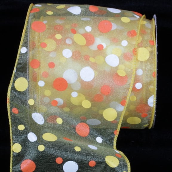 The Ribbon People Yellow and Orange Polka Dot  Wired Craft Ribbon 4" x 20 yards