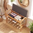 thumbnail image 4 of Costway Bamboo Entryway Shoe Bench 2-Tier Shoe Rack with Flip Top Storage for Hallway, 4 of 10