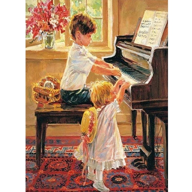 Acrílico cuatro manos Piano conjunto pintura al óleo por números Kit DIY pintura sin marco FLhrweasw Nuevo