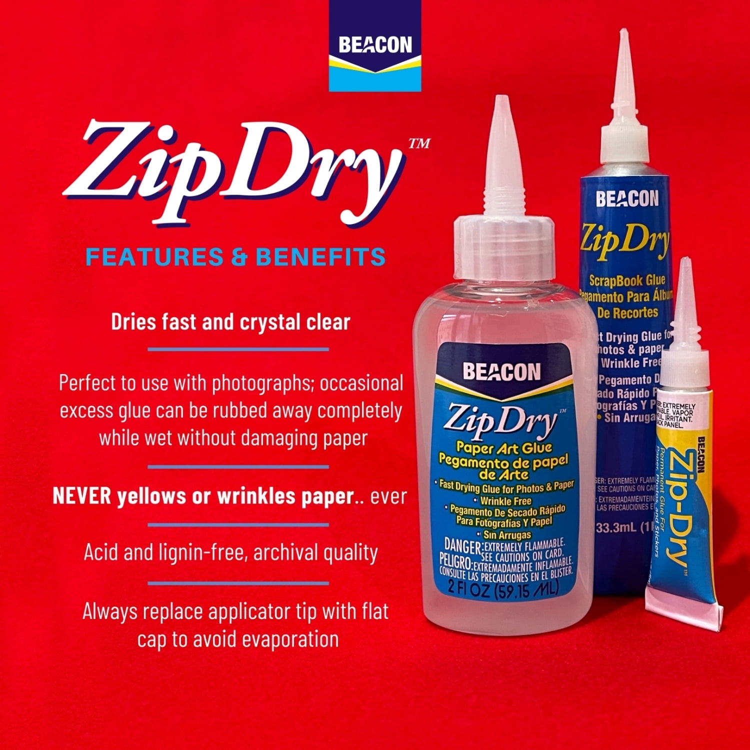 Beacon Zip Dry Paper Glue 2oz Carded