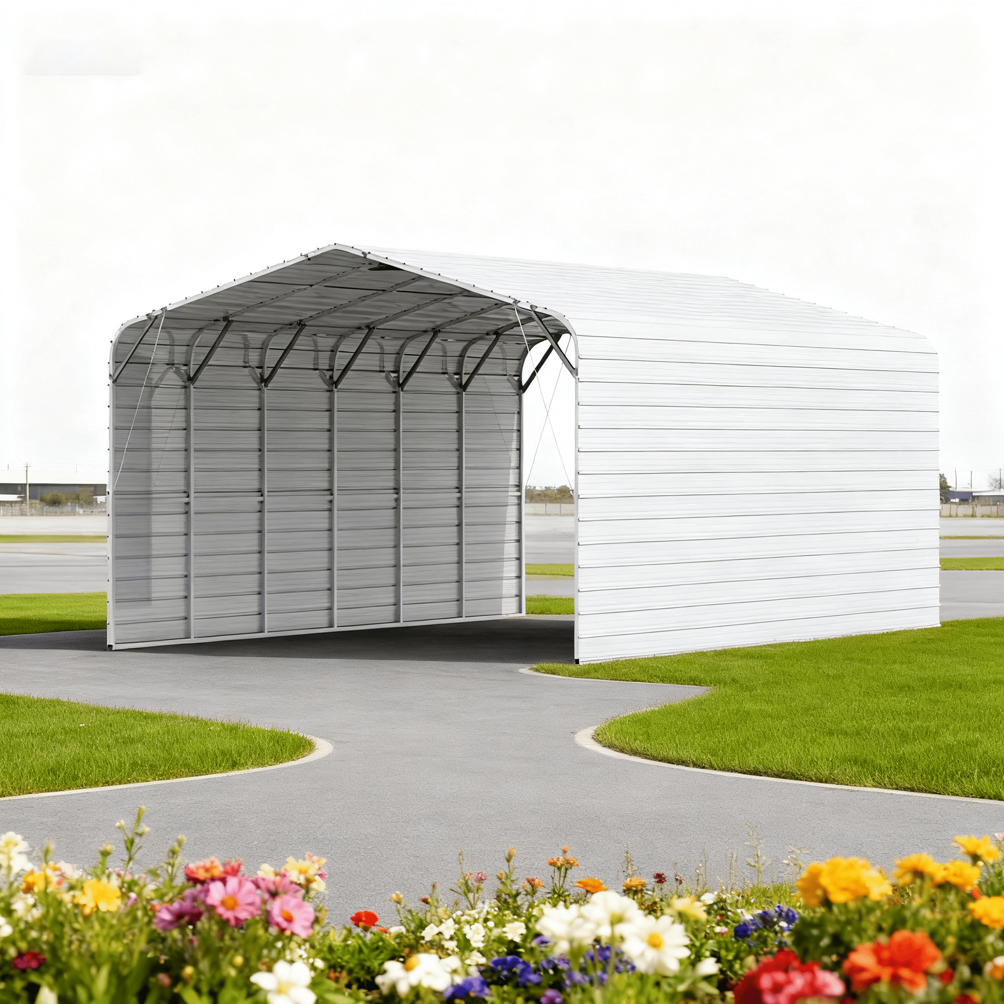 20' x 30' Heavy-Duty Metal Garage – 14-Gauge Steel Frame, 13' Peak Roof  Carport