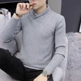 thumbnail image 2 of Suéteres de punto con cuello en V para hombre, suéteres rojos de color sólido, prendas de punto lisas, manga larga, 100 % talla grande, informales, 2024 SA, 2 of 5