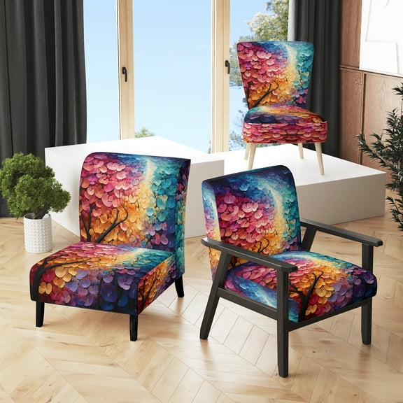 Designart "Colorful Forest Harmoney Forest I" Upholstered Abstract Accent Chair and Modern & Contemporary Arm Chair - Multiple Color & Pattern