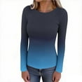 thumbnail image 5 of Sevevn Women's Elastic Casual Crew Neck Gradient Ribbed Knit Long Sleeve Tunic Dressy Tops Blouses Dark Blue L, 5 of 8