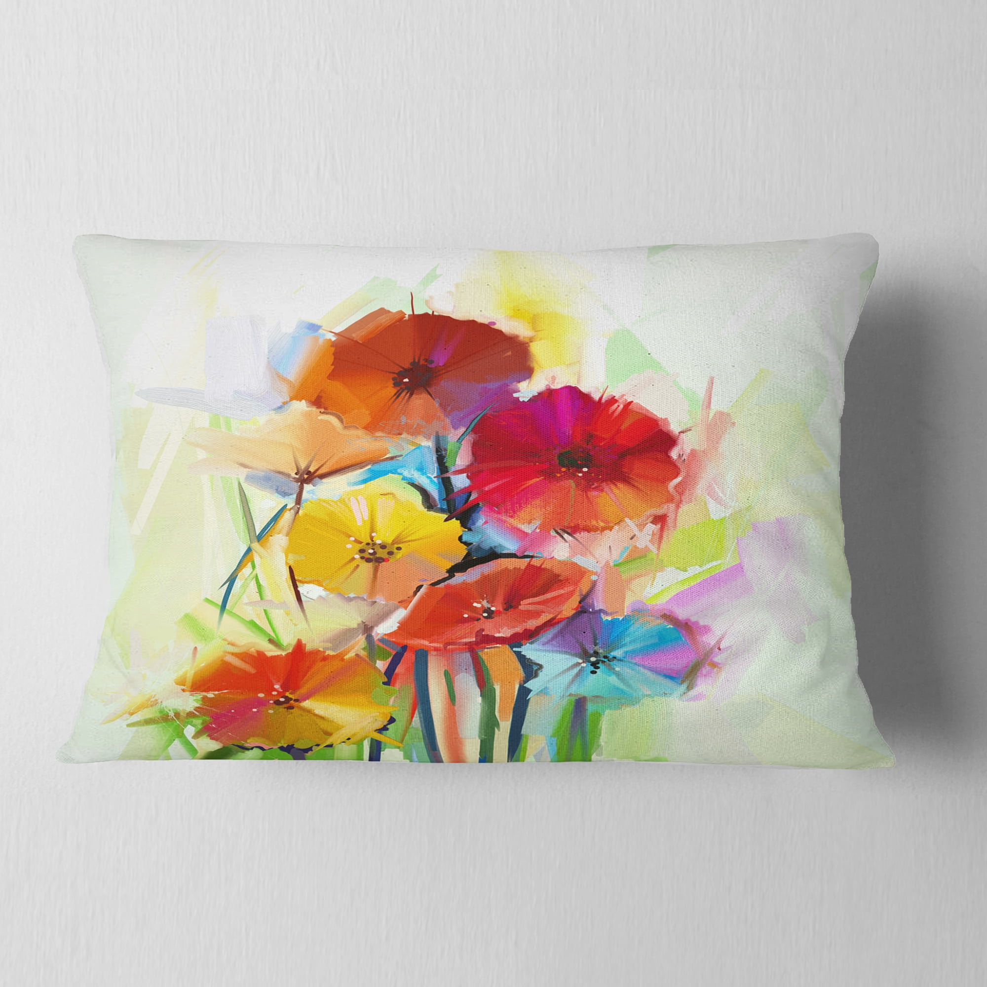 Designart Yellow and Red Gerbera Flowers - Floral Throw Pillow - 12x20