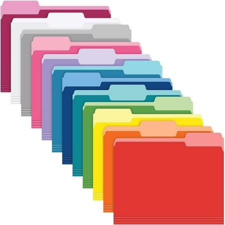 Pendaflex Two-Tone Color File Folders Letter Size - 100 Pack of 12 Assorted Colors Folders for Documents - 1/3-Cut Tabs