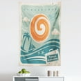 thumbnail image 1 of Vintage Boat Tapestry, Retro Pop Art Summer Vacation Waves Palms Tropical Destinations, Fabric Wall Hanging Decor for Bedroom Living Room Dorm, 5 Sizes, Mint Teal and Orange, by Ambesonne, 1 of 1