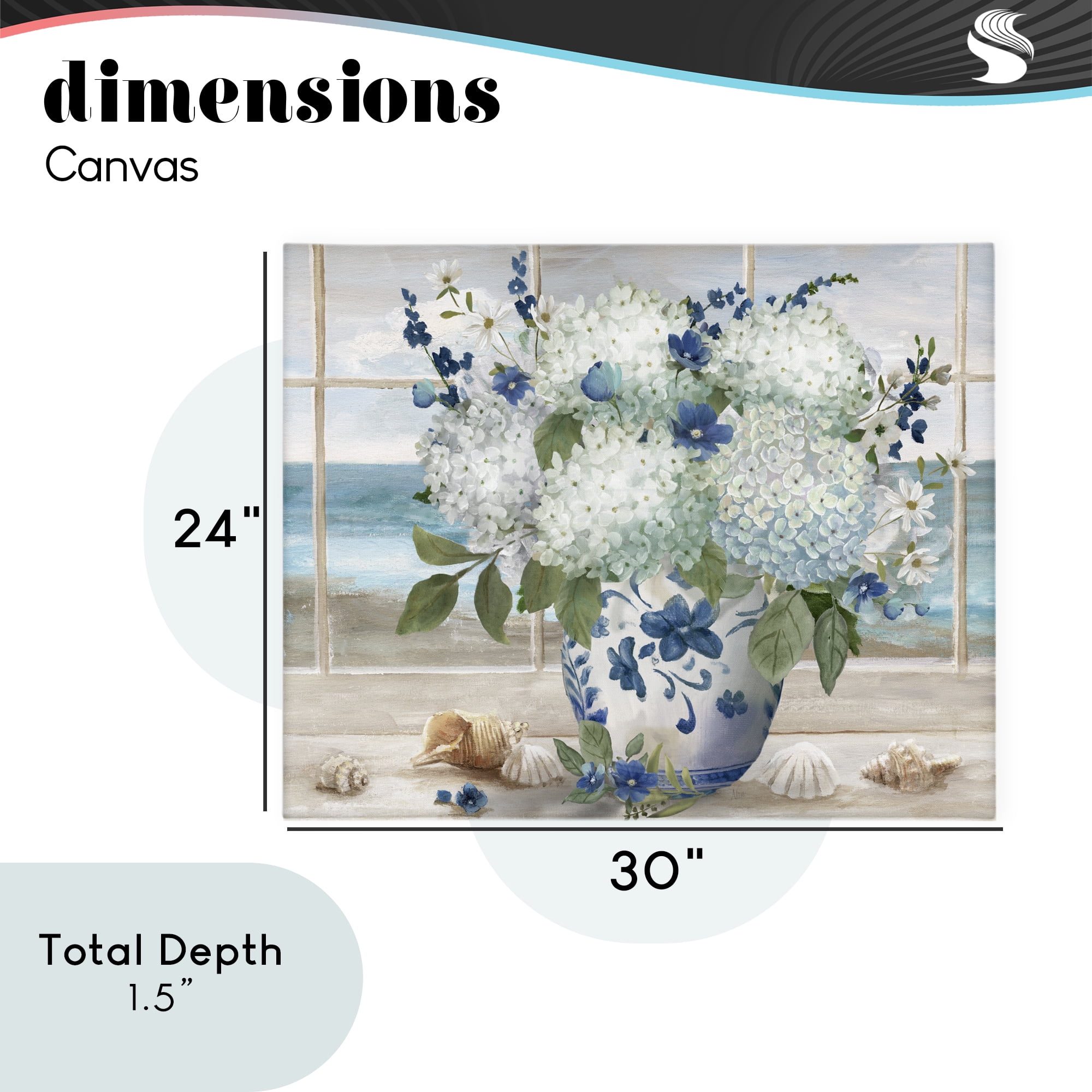 Stupell Industries Seaside Hydrangea Bouquet in Window Canvas Wall Art, design by Nan