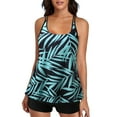 thumbnail image 2 of XFHLMJFF Women's Sexy Tankini Swimsuit Summer Beach Plus Size Tropical Print Wide Strap Two Piece Bathing Suit Tank Tops With Shorts Lightweight Swimwear, 2 of 9