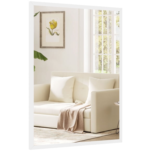 White Rectangular Wall Mirror - 22" x 30" MDF & Glass | Living Room, Bedroom, Bathroom Decor | Versatile Mounting for Enhanced Space