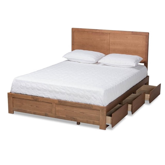 Baxton Studio Aras Brown Finished Wood Queen Size 3-Drawer Bed