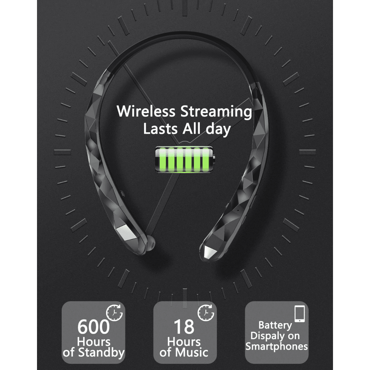 Long-Lasting Bluetooth Neckband Sports Running Wireless Earphones BBH-919 Stereo Sound Call Function Voice Control Music Support