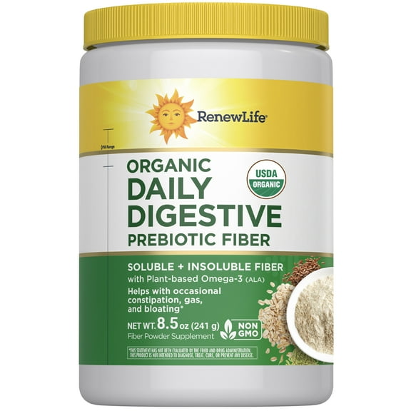 Daily Digestive Organic Prebiotic Fiber Powder | 8.5 oz. | Daily Supplement for Men and Women | by Renew Life