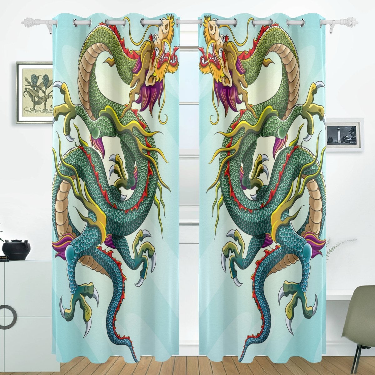 POPCreation Chinese Dragon Window Curtain Blackout Curtains Darkening