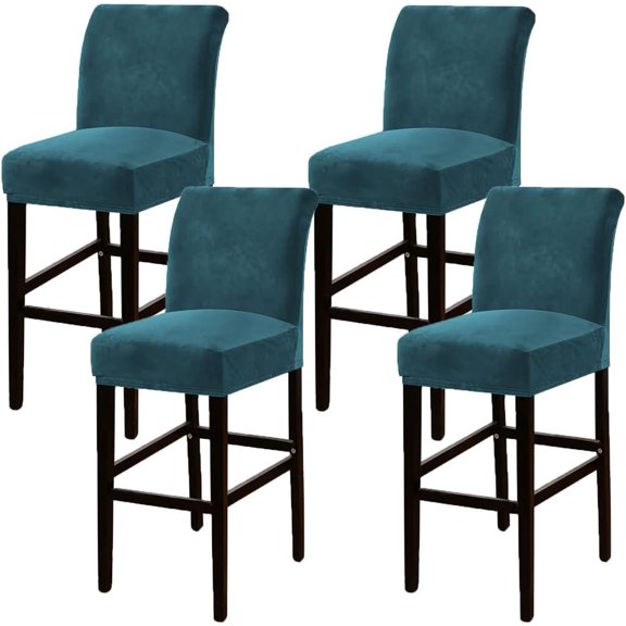 4 Pack Bar Stool Cover Stretch Pub Counter Stool Cover Velvet Height Side Chair Seat Cover Barstool Slipcovers for Kitchen Dining Room Cafe Deep Water Blue