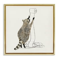 Stupell Industries Raccoon Toilet Paper Hoarder Animals & Insects Painting Gold Floater Framed Canvas Art Print Wall Art, 18 x 18