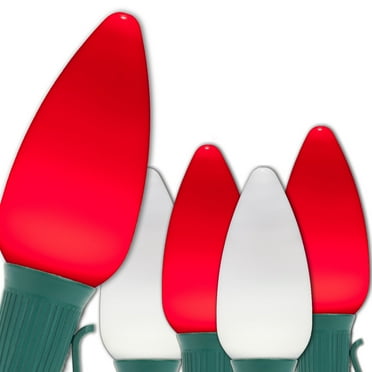 Opticore LED C9 Smooth Ceramic-Style Red and Cool White Christmas Lights with Shatterproof Christmas Bulbs, 50 Lights, 50’