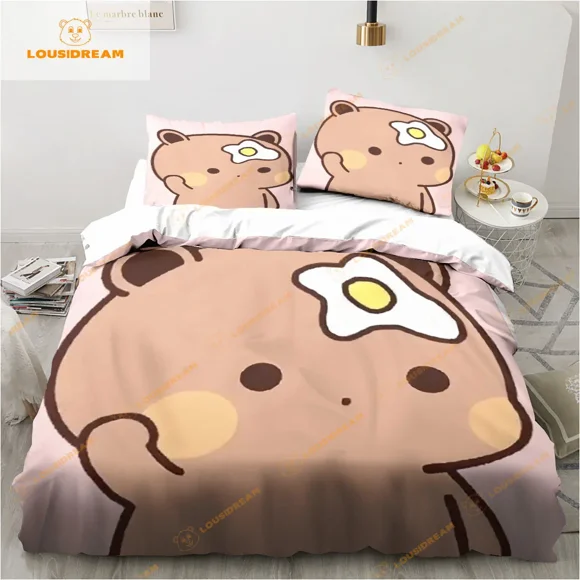 Bubu Dudu Cartoon Cute Bear Kawaii Christmas Gift King Twin Double Child Bedding Set Microfiber or Polyester Duvet Cover Set WT