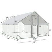 Large Metal Chicken Coop Run, Outdoor Chicken Coop,Walk-in Poultry Cage Spire-Shaped Chicken Run with Waterproof and Anti-Ultraviolet Cover for Outside,Backyard and Farm,13x9.8x6.4