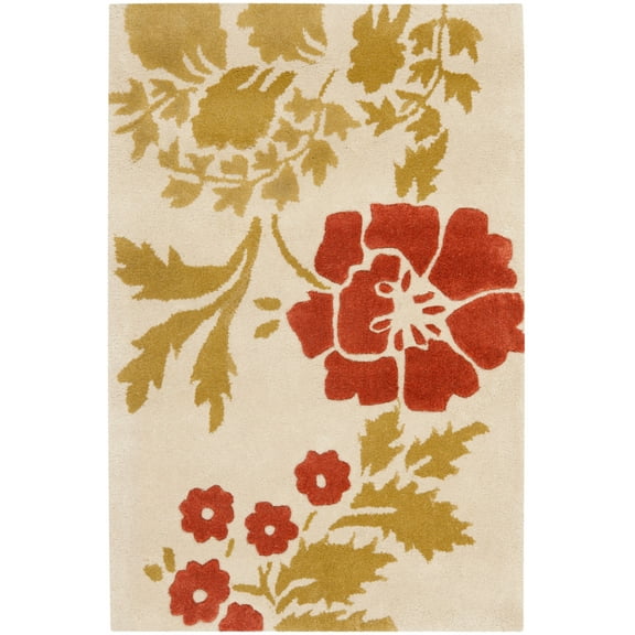 SAFAVIEH Capri Elvina Floral Wool Area Rug, Beige/Rust, 3' x 5'