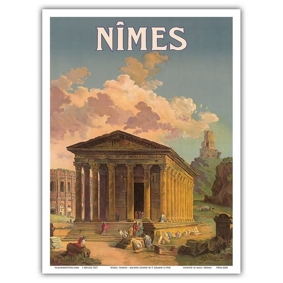 Nîmes France - Maison Carrée Roman Temple - PLM - Vintage Railroad Travel Poster by F. Granès c.1920 - Master Art Print (Unframed) 9in x 12in