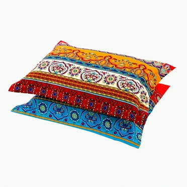 Boho Stripe Queen Pillow Shams Set - 100% Cotton Bohemian Pillow Cases - Exotic Boho Pillow Covers - Thick Striped Bedding - 19" x 29" - 2 Pieces