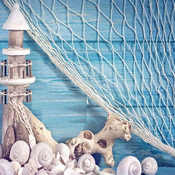 Greswe Nature Fish Net Wall Decoration With Shells, Ocean Themed Wall Hangings Fishing Net Party Decor For Pirate Party,wedding,photographing Decorati
