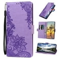 thumbnail image 1 of Case Compatible with Samsung Galaxy A33 5G 6.4 inch, Wallet Case for Women and Men with Card Holder, Embossed Flowers Premium Flip PU Leather Protective Case Cover & Wrist Strap - Purple, 1 of 13