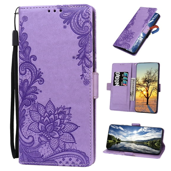 for Samsung Galaxy S20 Ultra 6.9-inch Case Wallet, with Detachable Wrist Strap, Slim Magnetic, Card Solts Holder, Pattern Flower Floral PU Leather Flip Wallet Case Shockproof Shock-Absorbent,Purple