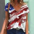 thumbnail image 2 of Outfmvch T-Shirts pour Femmes Col en V T-Shirts pour Femmes Chemise Peinte à la Main Col en V Pull Manches Courtes Hauts Chemise Jour de l'Indépendance pour Femmes Multicolore S, 2 of 8