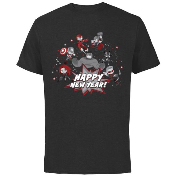 Marvel Avengers Red and Gray Stylized Cute Happy New Year - Short Sleeve Cotton T-Shirt for Adults - Customized-Black
