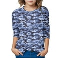 thumbnail image 6 of CLOISE Kids Shirts Boys 3/4 Sleeve Girls Toddler Crew Neck Tops Camouflage Casual Fashion Fall Winter Clothes Blue 3-12T, 6 of 6