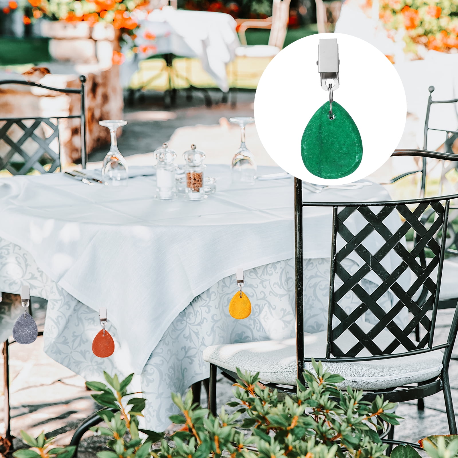 Unique Bargains Marble Tablecloth Weights with Metal Clip Green