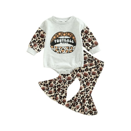 

Eyicmarn Toddler Baby Girls Jumpsuits Set Rugby Leopard Print Long Sleeves Romper and Casual Flared Pants