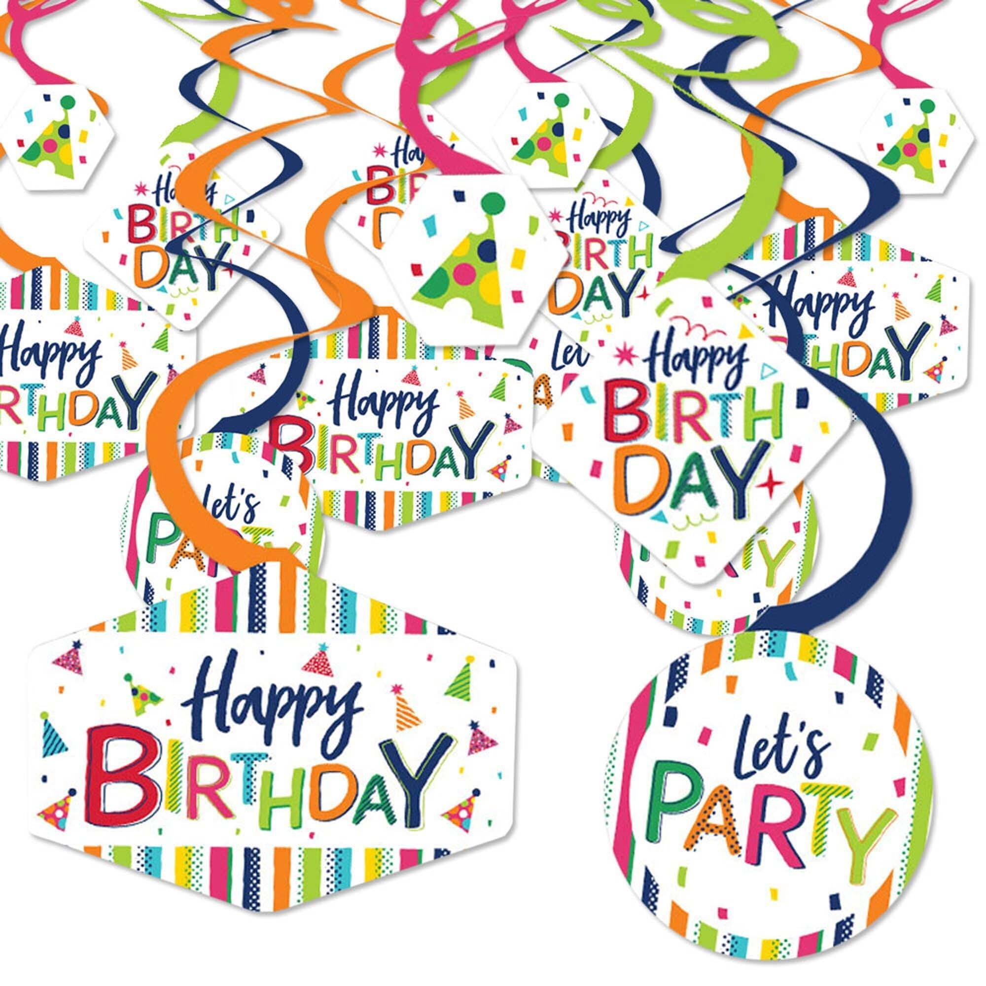 Cheerful Happy Birthday - Colorful Birthday Party Hanging Decor - Party Decoration Swirls - Set of 40