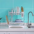 thumbnail image 3 of Double-Layer Dish Rack Drainer Stainless Steel Multifunctional Drain Basket Desktop Tableware Fruit and Vegetable Drain Rack with Drip Tray Kitchen Rack,White, 3 of 6