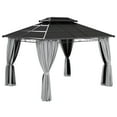 thumbnail image 1 of Outsunny 10' x 12' Double Roof Hardtop Gazebo with Nettings Curtains Grey, 1 of 10