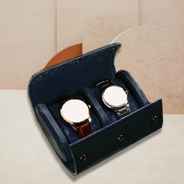 Estuche de viaje Hugo con 2 ranuras para reloj organizador de PU vitrina Azul