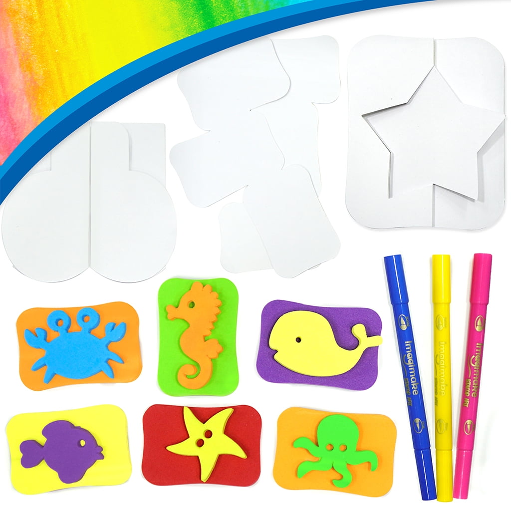 Imagimake Stamp Art Ocean Coloring & Stamping Set for Girls & Boys 3 Years +, Multicolor