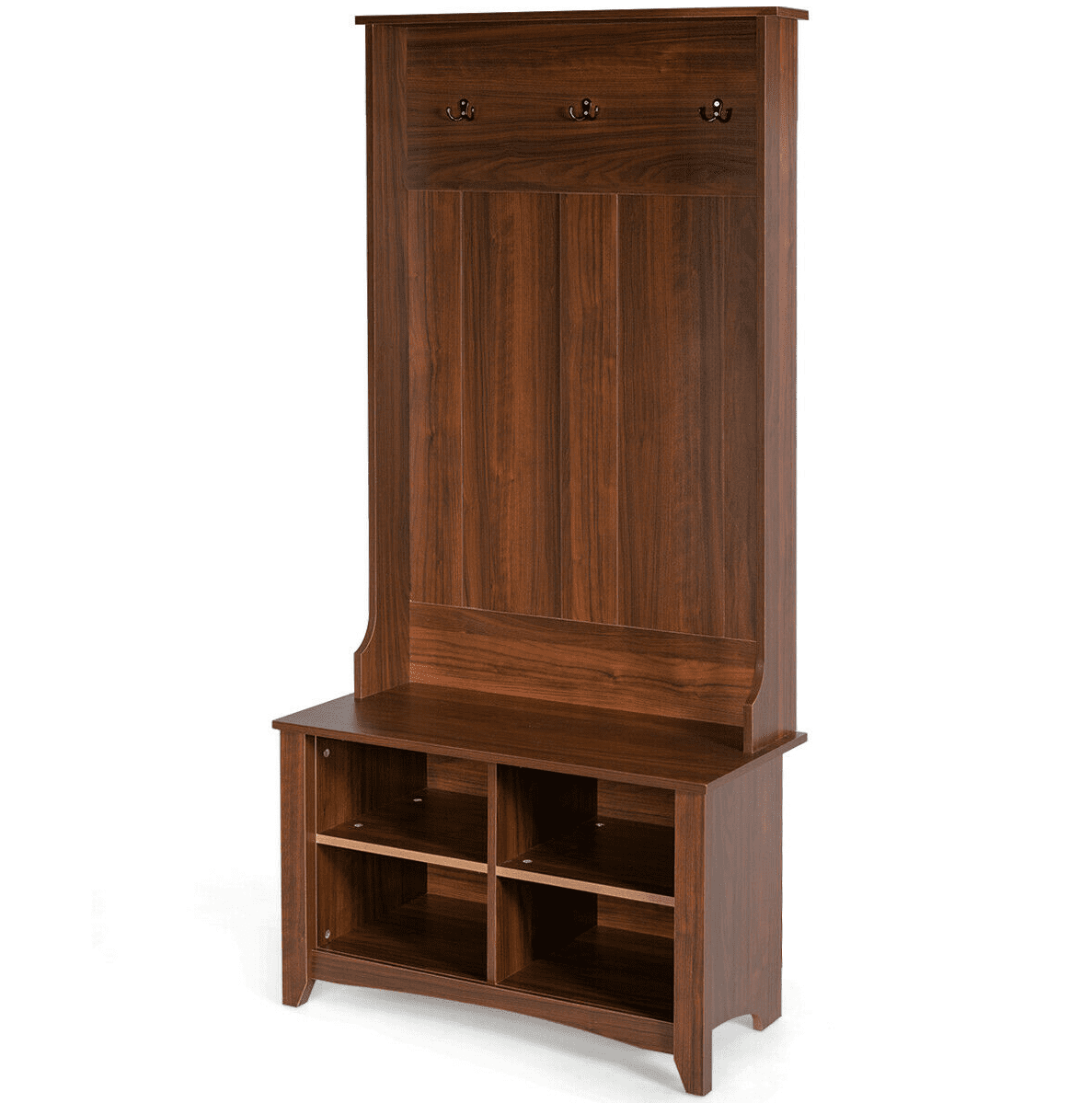 Hall Tree Storage Bench Entry Stand Coat Hat Rack with Shelf & 3 Hooks