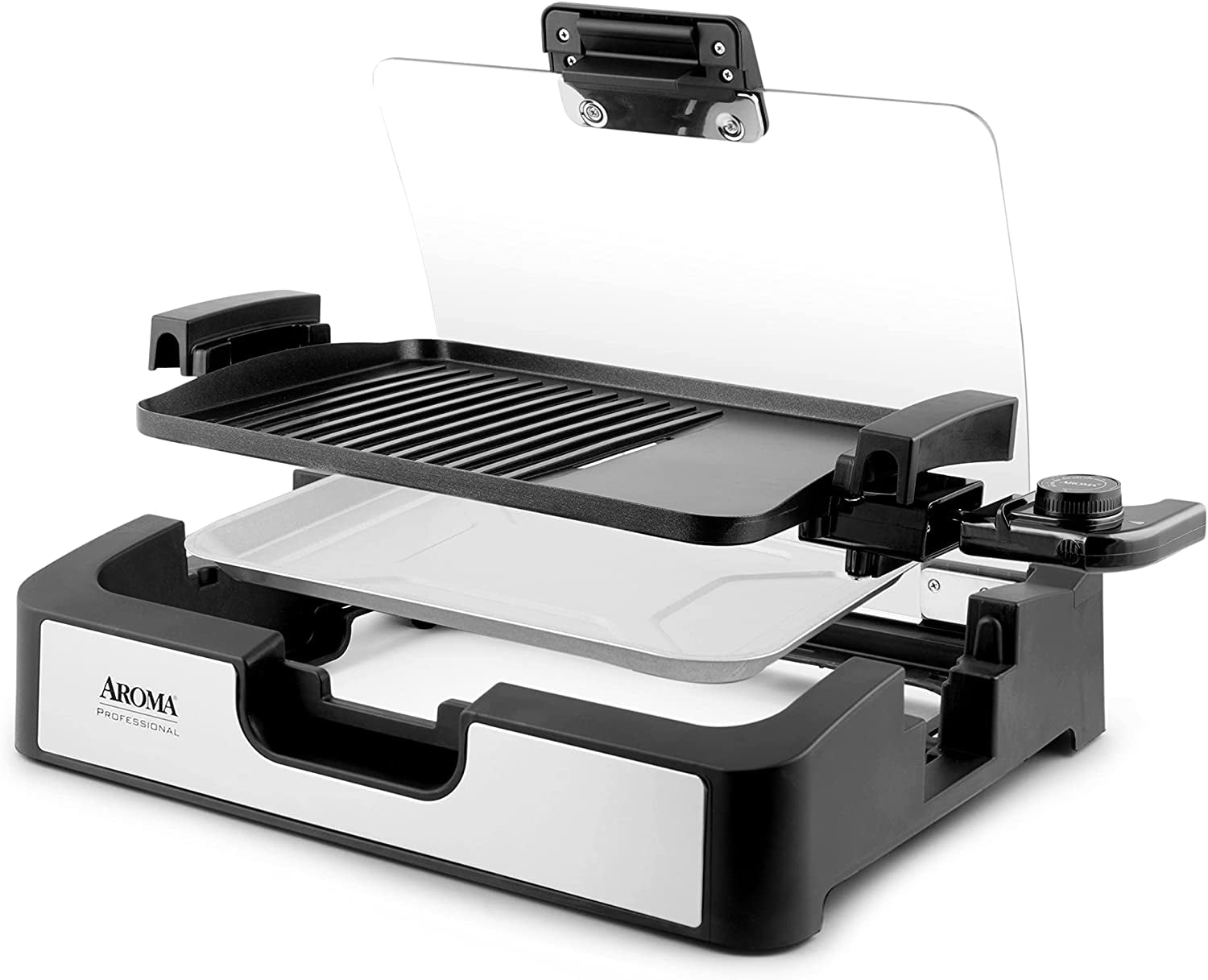 Aroma Housewares AHG-2620 Smokeless Indoor Use Electric, Compact and Portable Grill Grate, 17x13 inch, Black