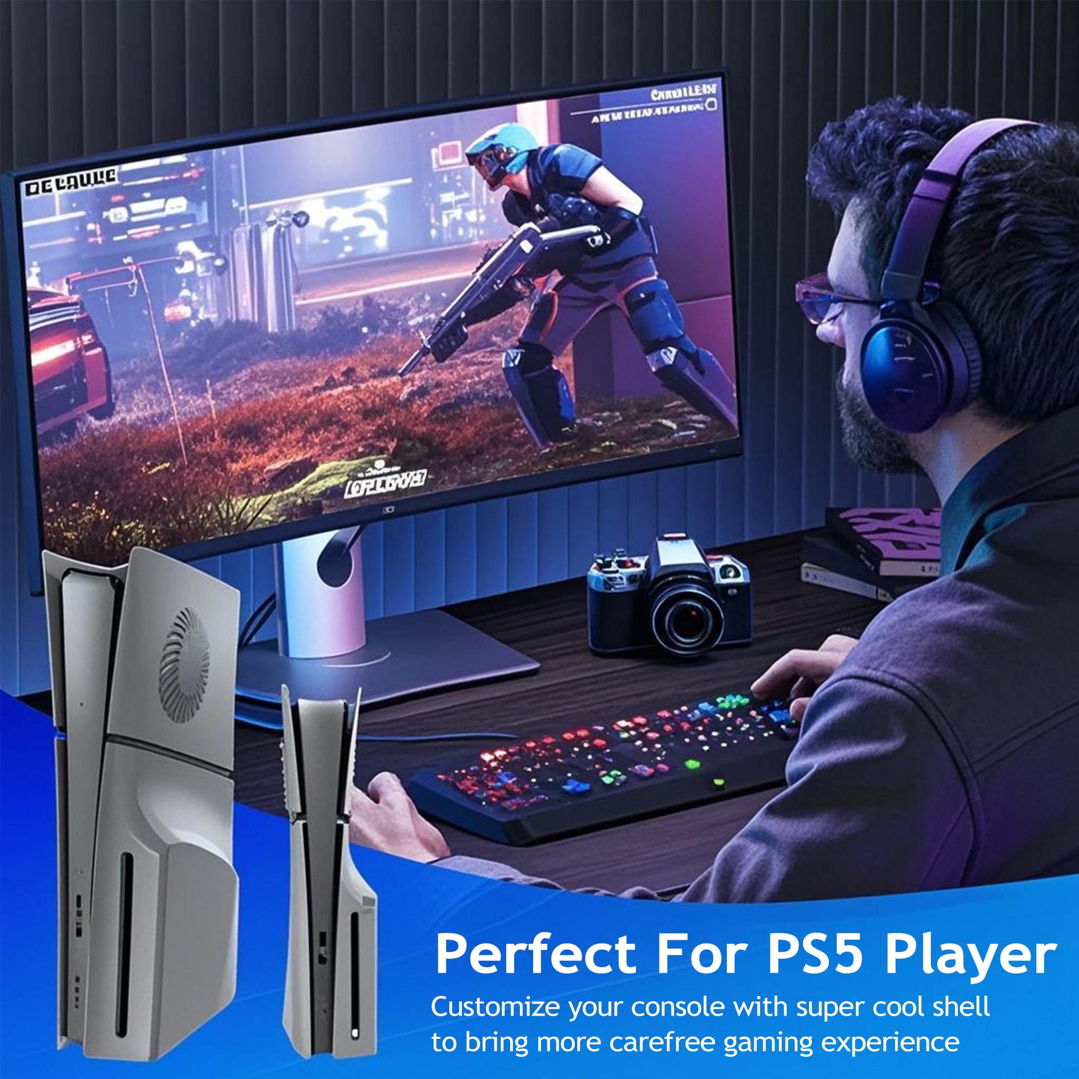 Faceplates for PS5 Slim Disc Edition Plate Cover Console with Cooling Vents & Dust Filter, 30th Anniversary Grey