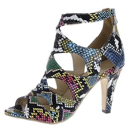 

kakina CMSX Sandals for Women Women Summer Zipper High Heels Open Toe Breathable Sandals Snake Pattern Shoes Multicolor 5.5