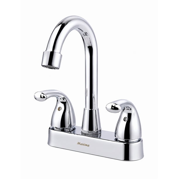 Mezcladora de Lavabo Plástico Cromado Cuello de Ganso Alto 25cm 2 Manijas Palanca 4 Pulgadas Ideal para Vessel Presión Baja Maxims