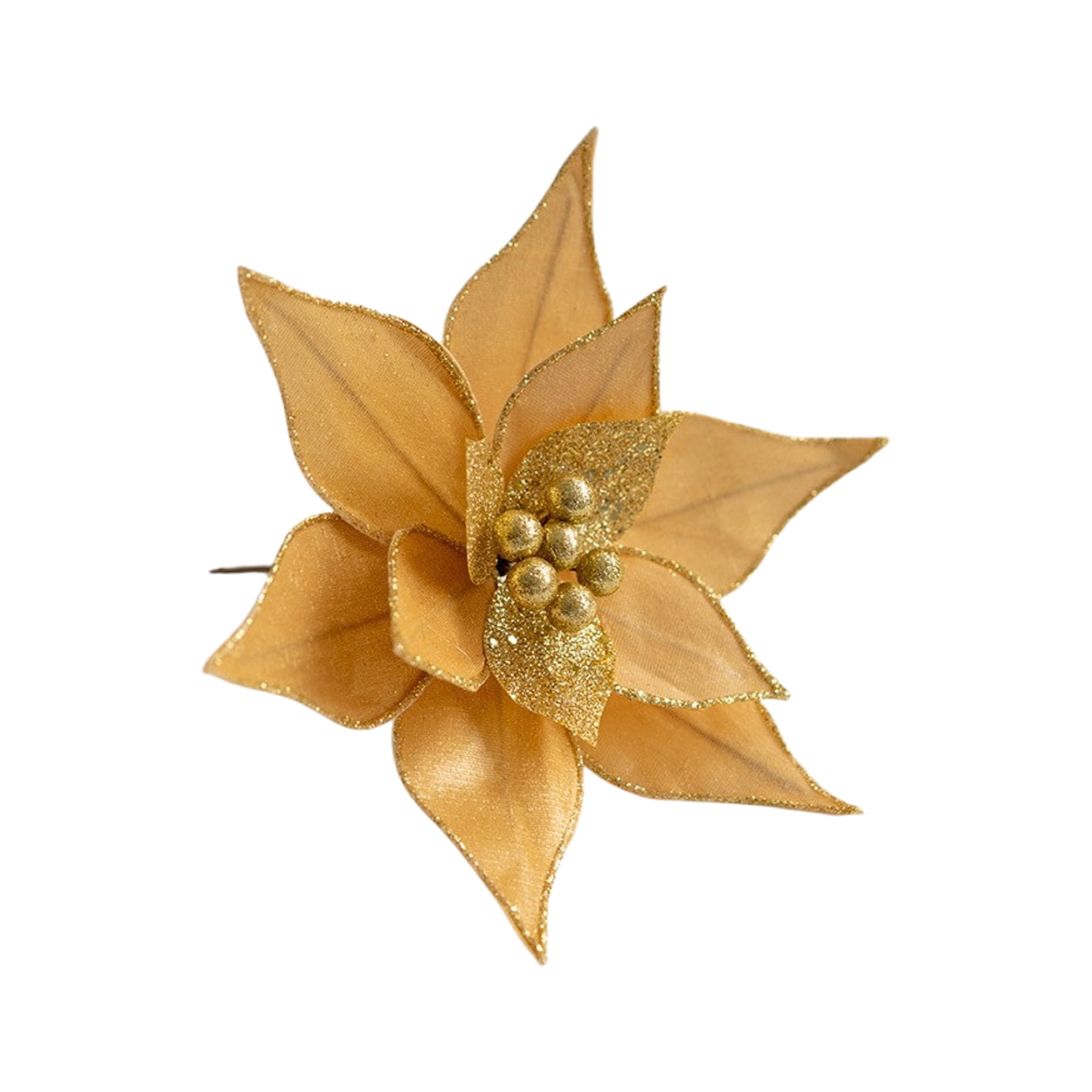 10 Pieces Christmas Glitter Poinsettia Stems, Artificial Flowers for