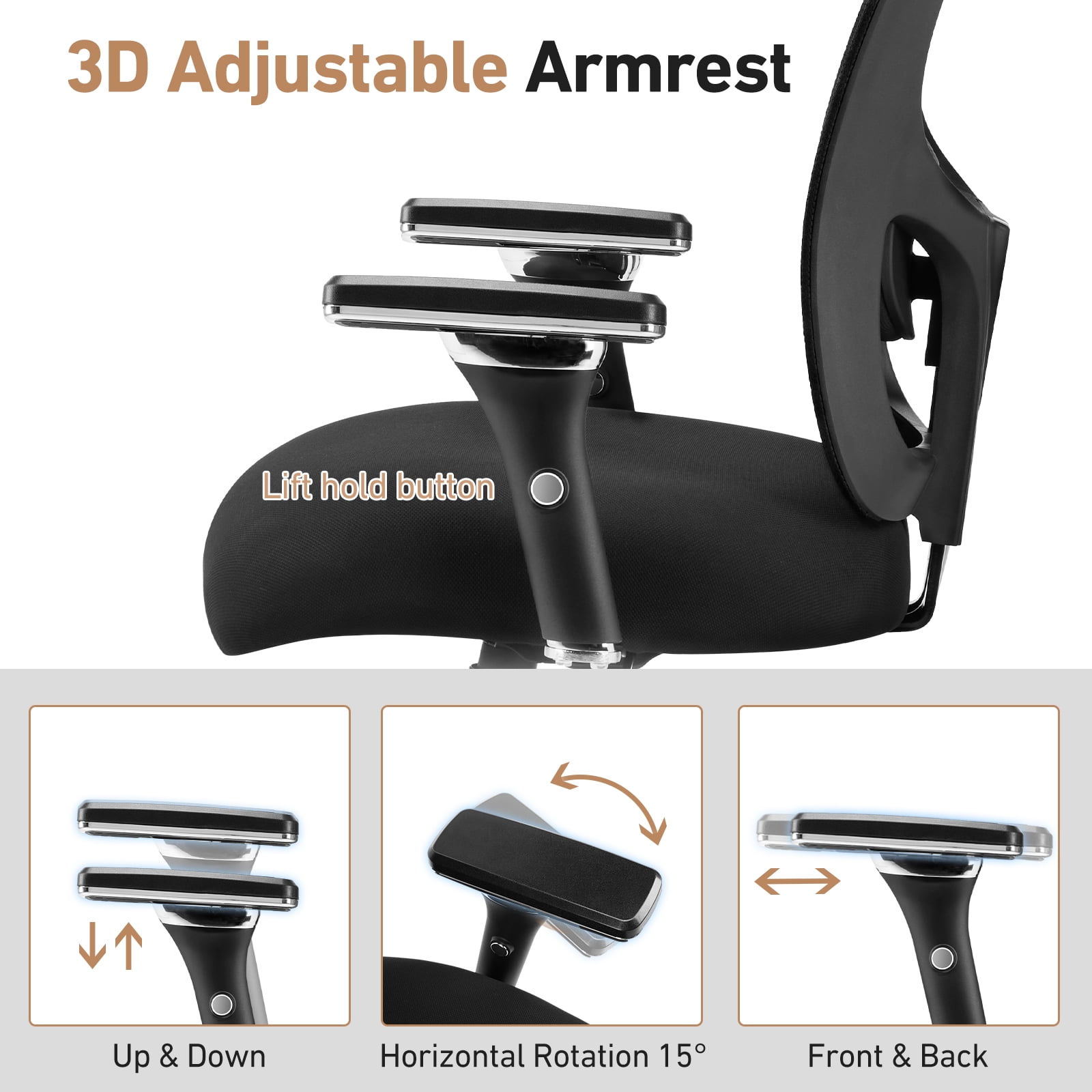 ZUNMOS Ergonomic Office Desk Chair 500lbs, Black Heavy Duty Computer Mesh Chair with Adjustable Armrest, Lumbar Support