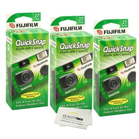 Fujifilm QuickSnap Flash 400 Disposable 35mm Camera (3 Pack)+ Quality Photo Microfiber (Best Waterproof Disposable Camera)