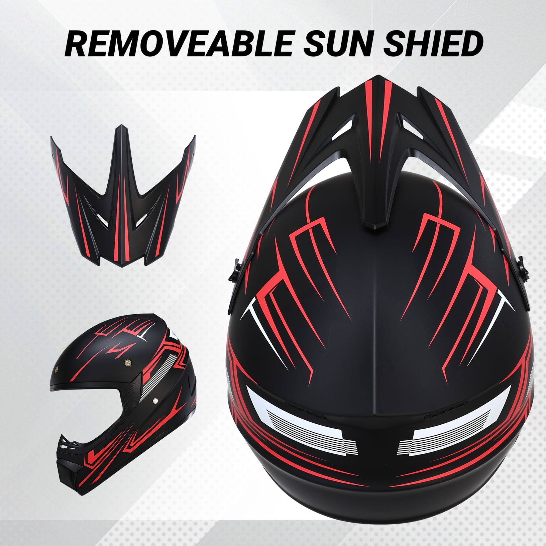Oryxearth Motocross Dirt Bike Helmet, Off-Road Motorcycle & ATV Helmet with Goggles Gloves, Red, M