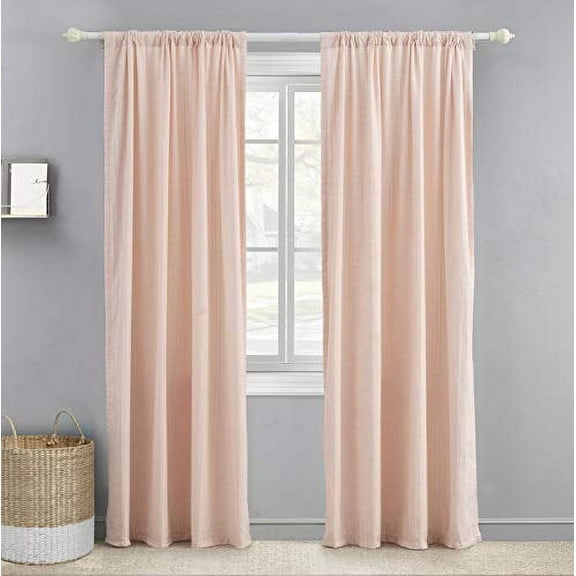 Levtex Home - Pink Herringbone Drape Panel - Window Panel with Rod Pocket - One Curtain Panel 84 inch Length - Pink - 90% Cotton/10% Polyester - Lined